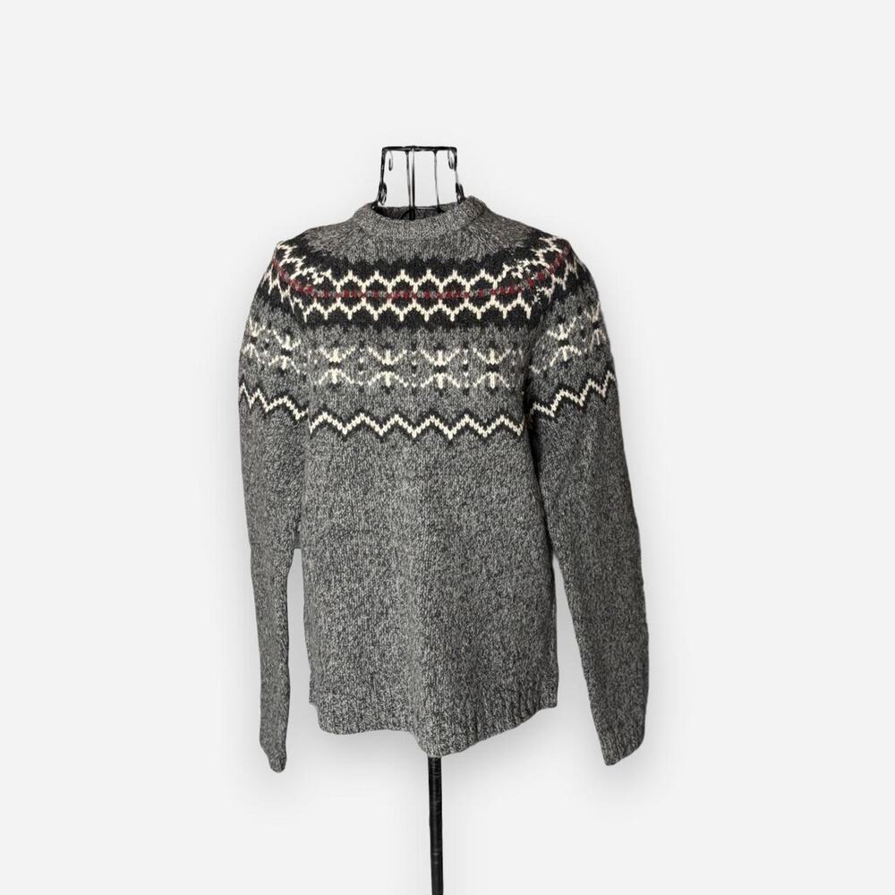 Vintage American Eagle 100% Lambswool Fair Isle Sweater Womens XS Grey Y2K 90s